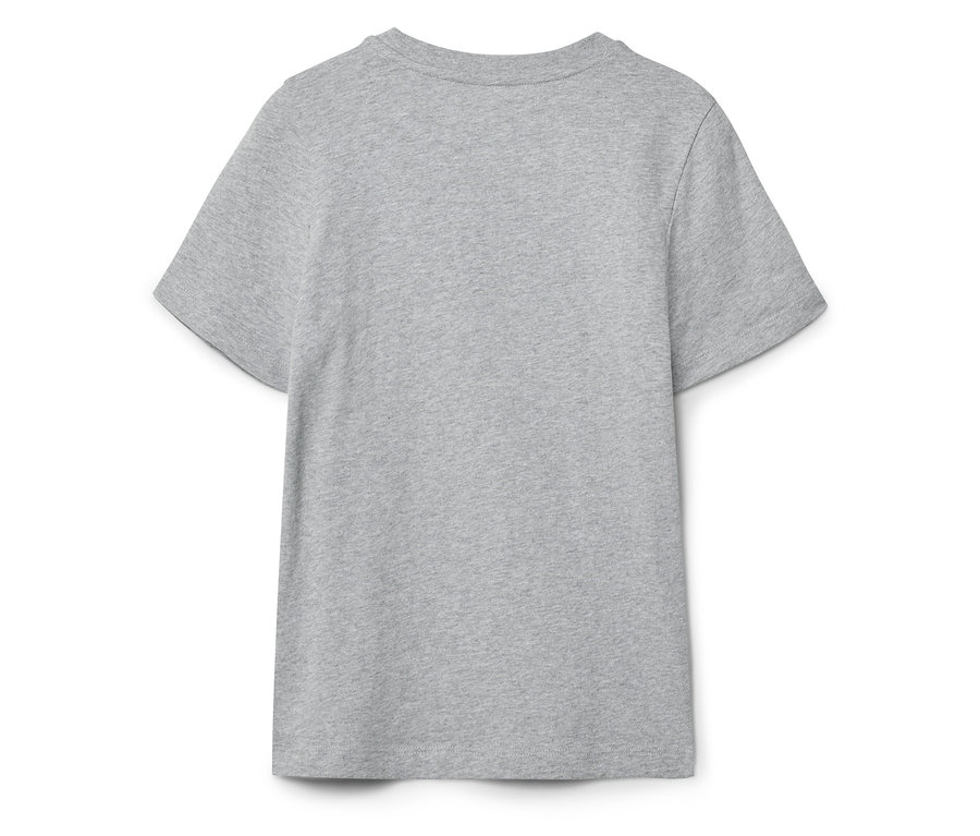 Graues T-Shirt, von hinten fotografiert.