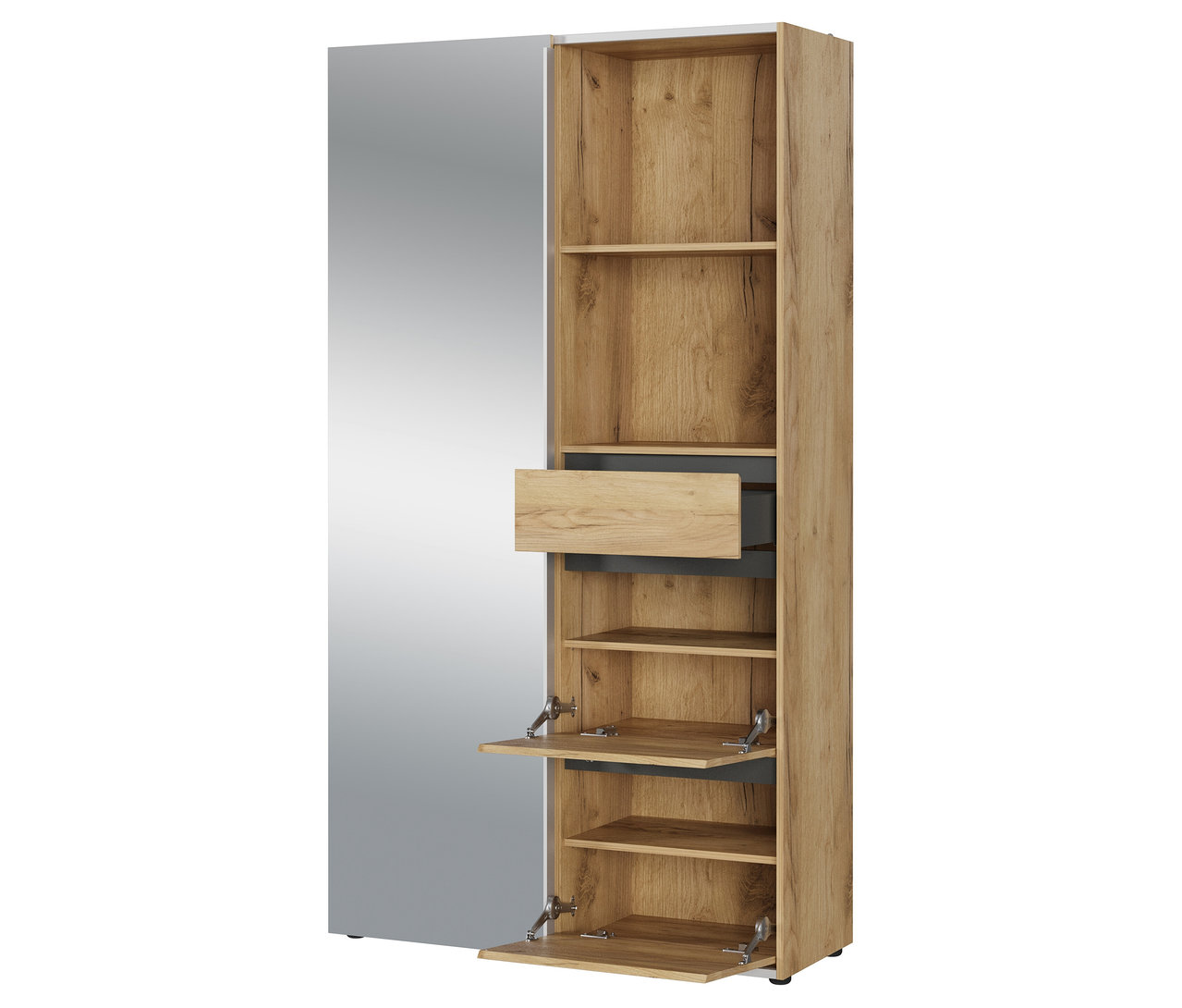 Die Kompaktgarderobe »Aledo« hat einen Spiegel, offene Fächer, eine Schublade und Schuhfächer mit Klappen.