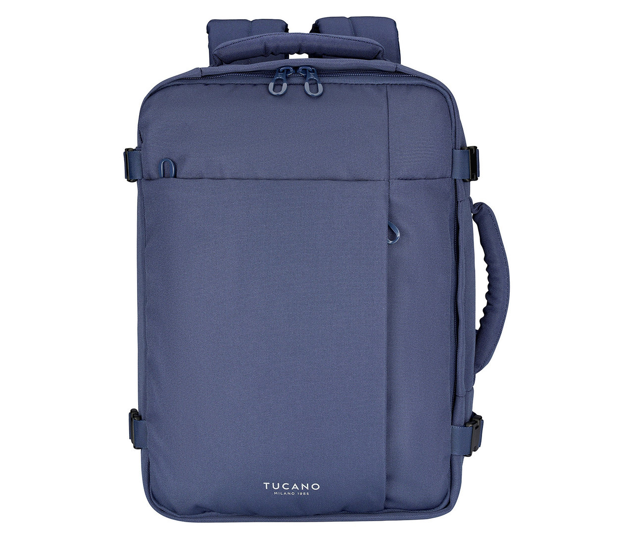 Blauer Tucano TUGO Kabinenrucksack mit Laptopfach im Hochformat.