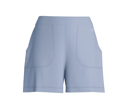 Hellblaue CALIDA DEEPSLEEPWEAR kühlende Shorts mit breitem Bund, zwei großen aufgesetzten Vordertaschen und einem kleinen weißen Logo auf der rechten Seite.