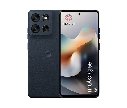 Schwarzes Motorola moto g56 5G 256 GB Mobiltelefon mit Triple-Kamera.