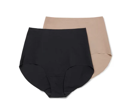 Zwei Highwaist-Magic-Cut-Pantys »light shaping« in Schwarz und Beige liegen übereinander.