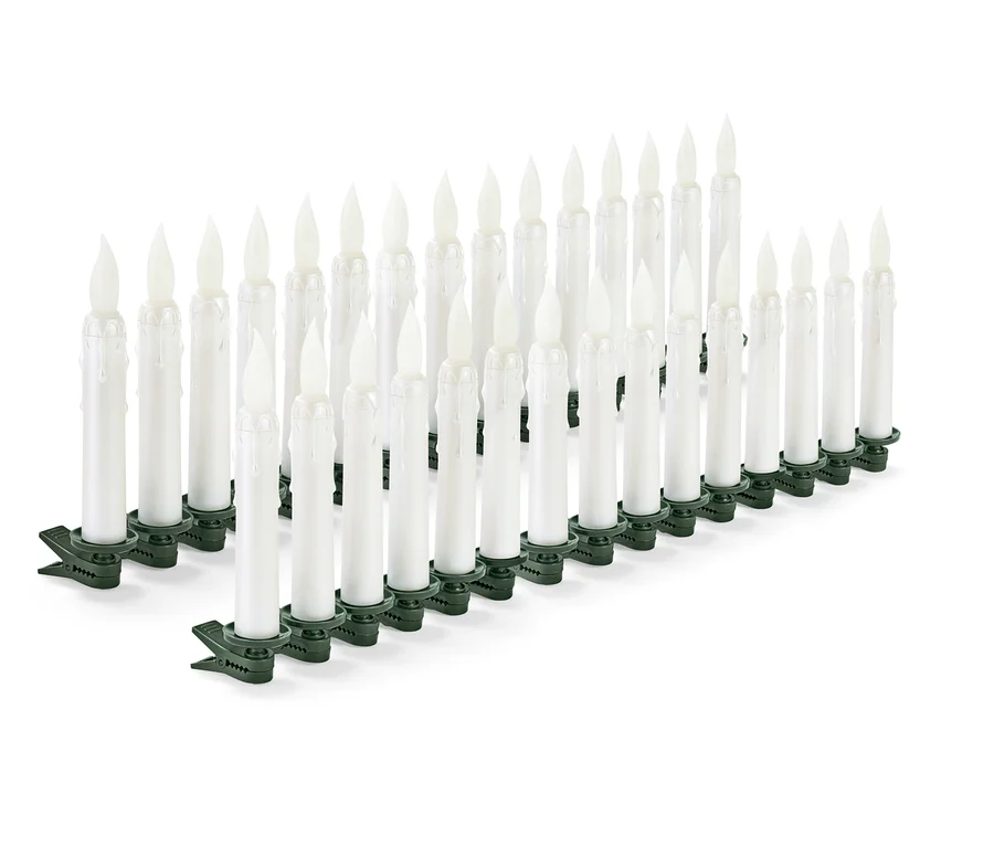 30 LED-Weihnachtsbaumkerzen in Weiß mit Clip.