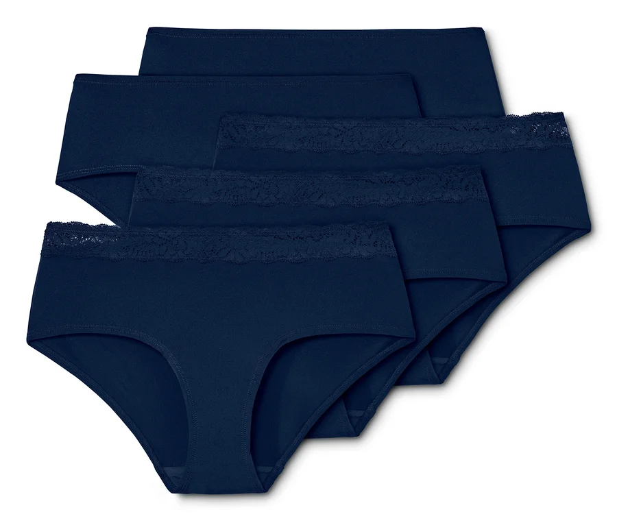 Fünf marineblaue Pantys.