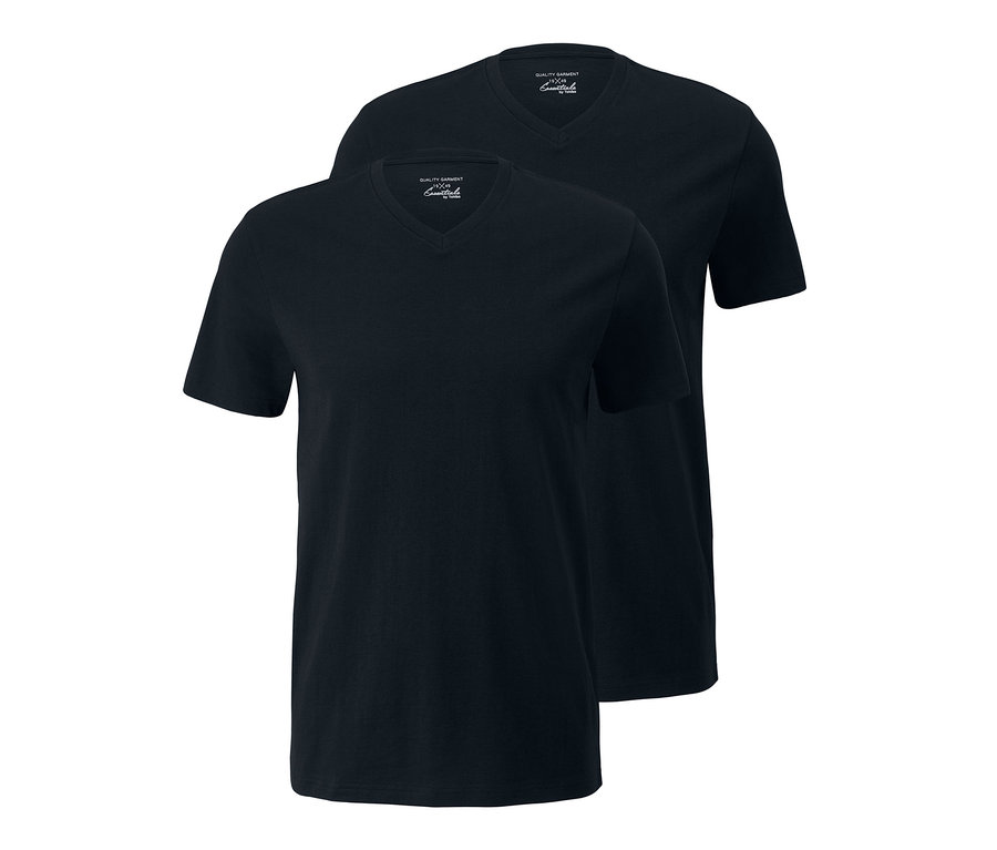 Zwei schwarze T-Shirts mit V-Ausschnitt, 2 Stück.