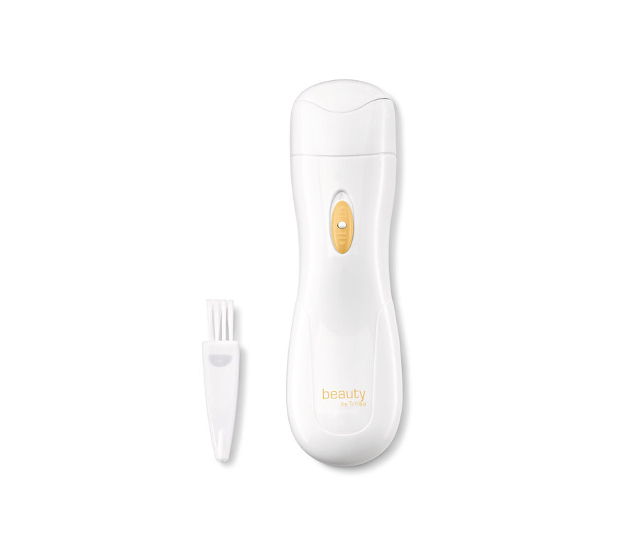 Ein Set aus einem weißen Epilierer und einer Reinigungsbürste.