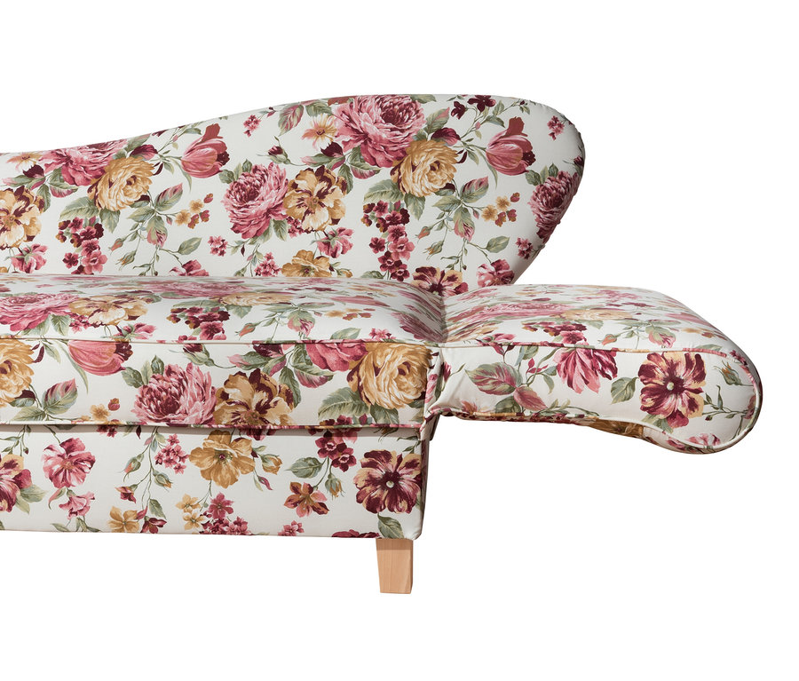 Detail der Recamiere »Saturn« mit Stauraum, rechts, floral.