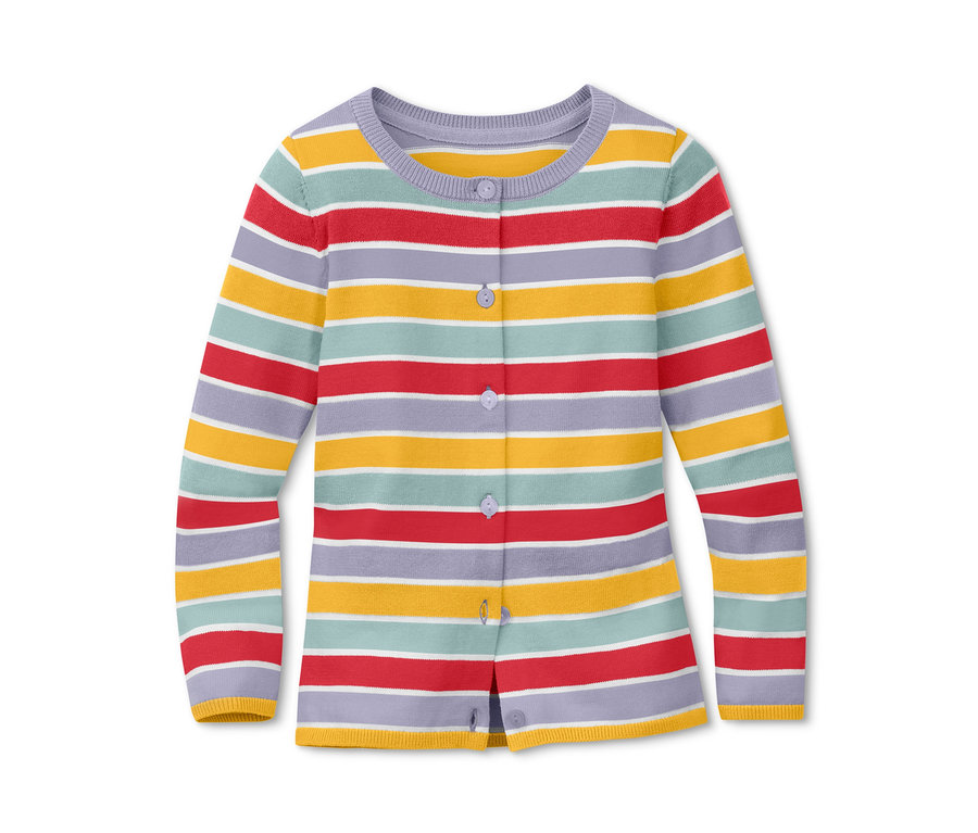 Gestreifte Strickjacke in Herbstfarben.