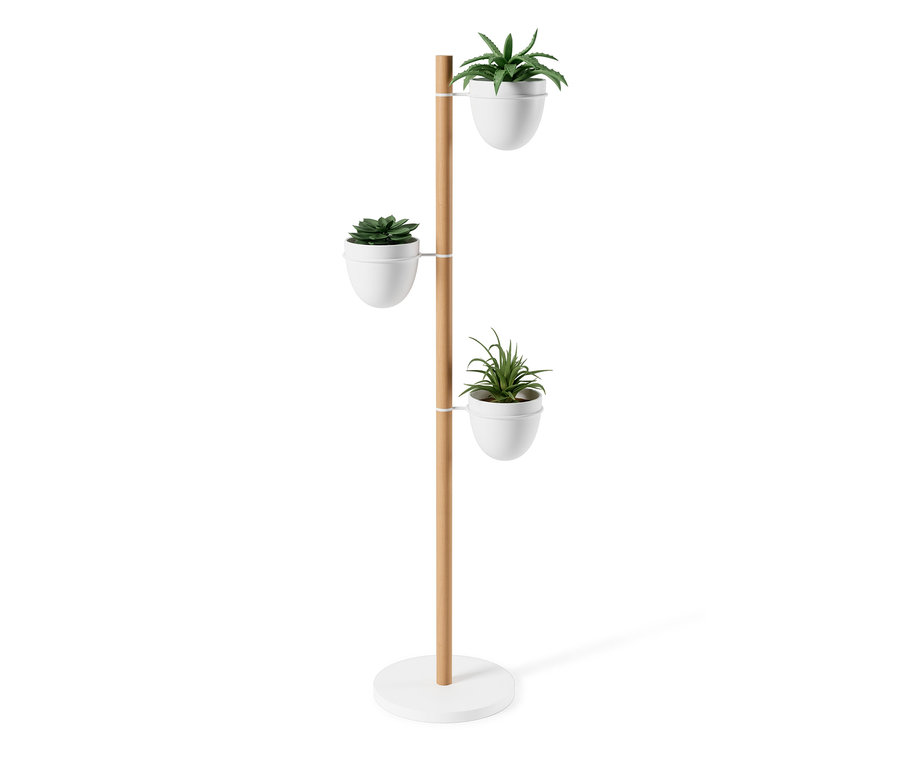 Umbra Blumenständer »Floristand« mit drei weißen Blumentöpfen und Pflanzen.