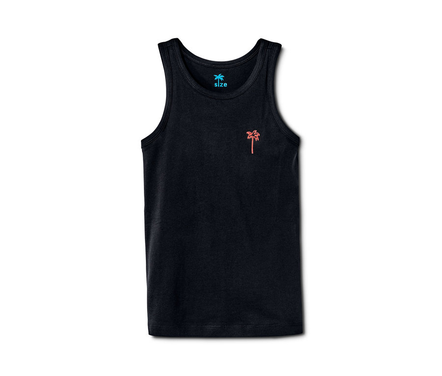 Ein schwarzes Tanktop mit einer kleinen Palme.