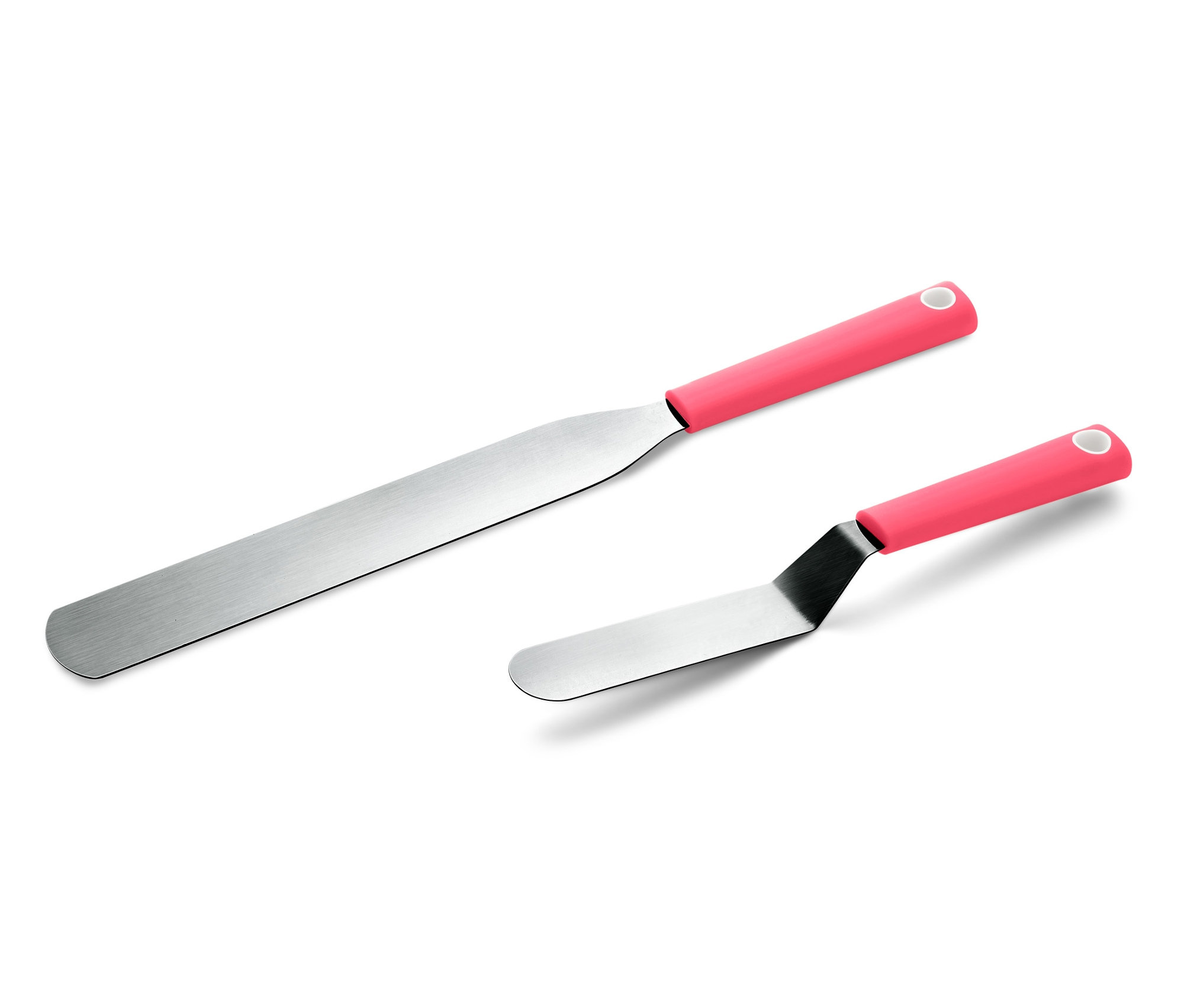 Zwei Streichpaletten mit pinken Griffen.