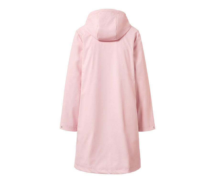 Rückansicht eines rosafarbenen Regenparkas.