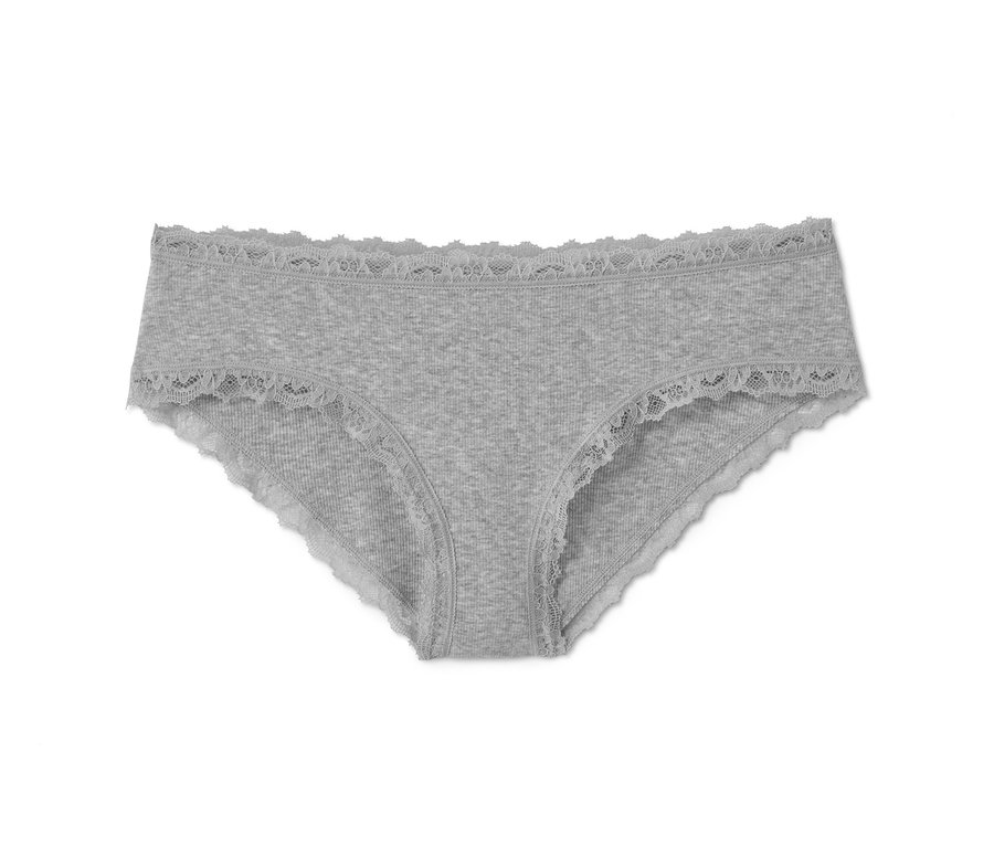 Graue gerippte Panty mit Spitze.