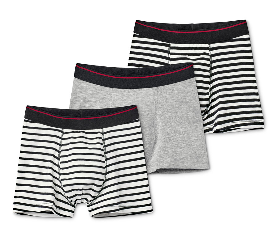 Drei Jungen-Slipboxer, zwei gestreift, eine grau.