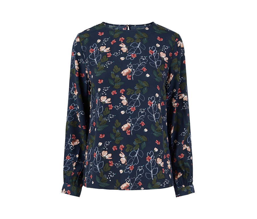 Marineblaue Bluse mit Print.