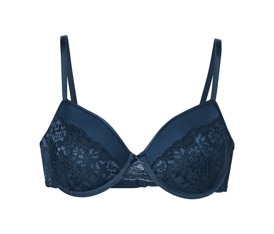 Dunkelblauer Spacer-BH mit Spitze.