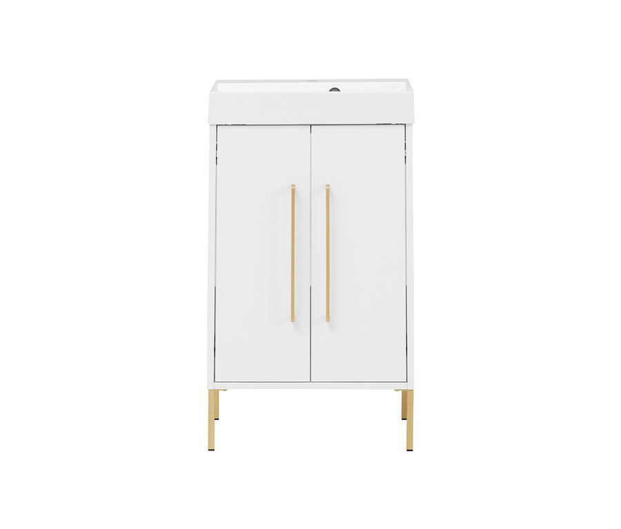 Weißer Waschtisch »Sarah« mit goldenen Griffen und Füßen.