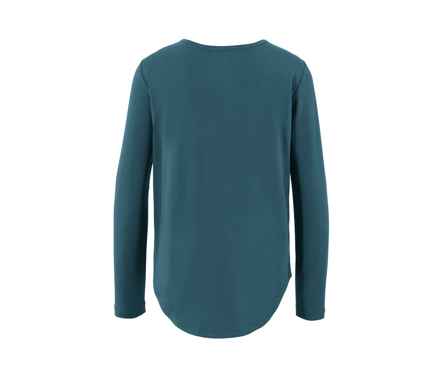Dunkelsmaragdgrünes Langarm-Sportshirt von hinten.
