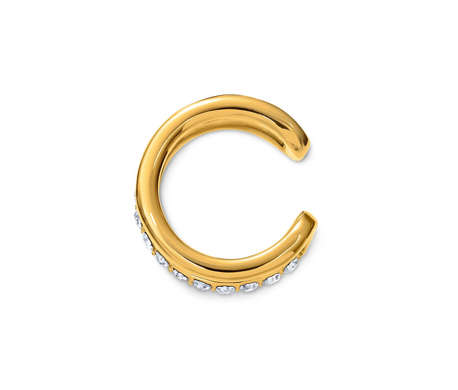 Detail eines goldenen, doppelreihigen Earcuffs.