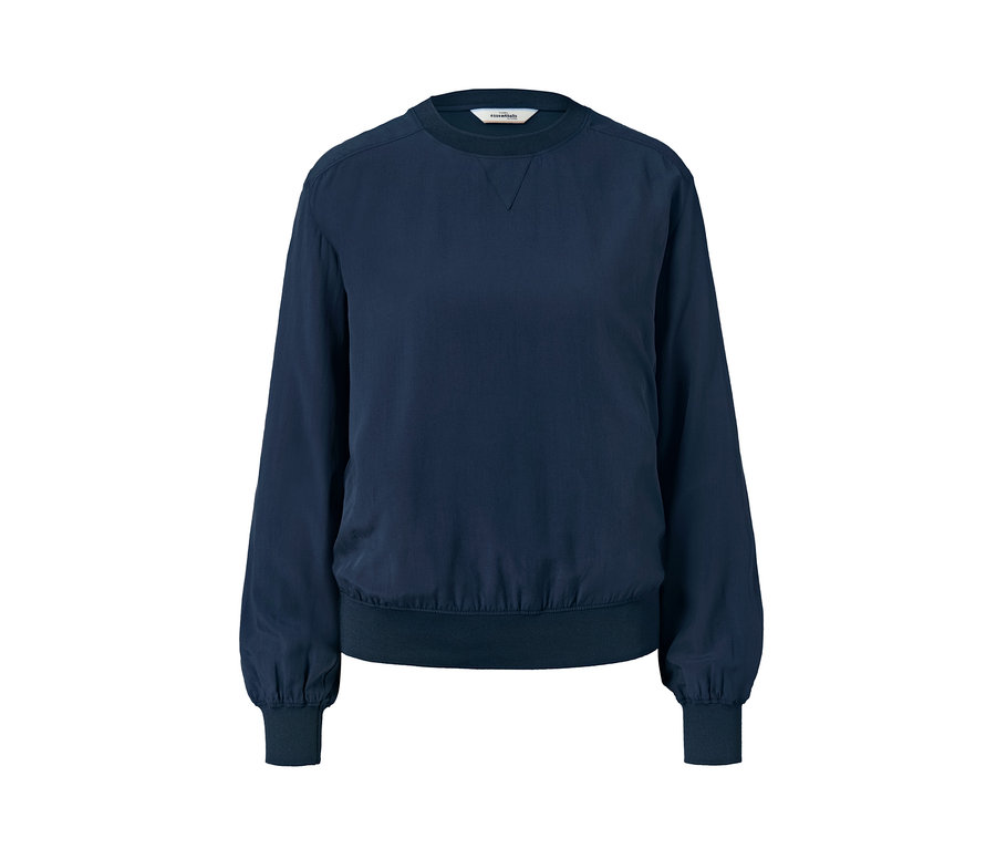 Marineblaue Bluse mit Rippbündchen.