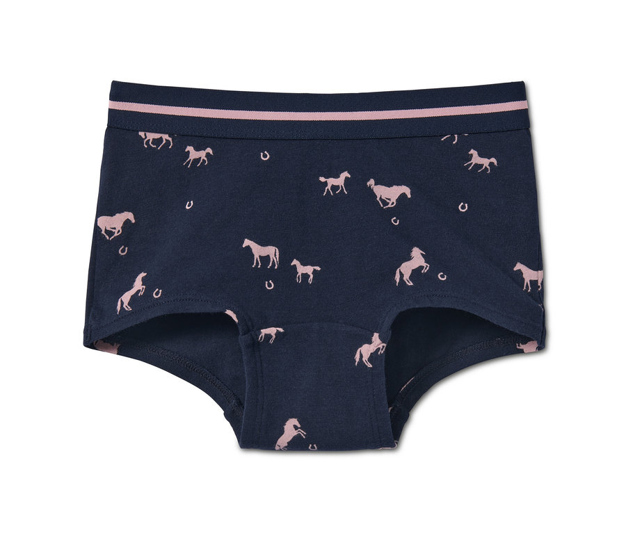 Eine einzelne marineblaue Panty aus Bio-Baumwolle mit Pferdeaufdruck, aus einem 7er-Pack.