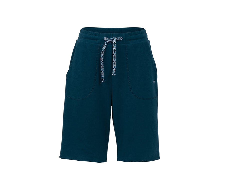 Blaue Long-Sweatshorts mit Kordelzug in der Taille.