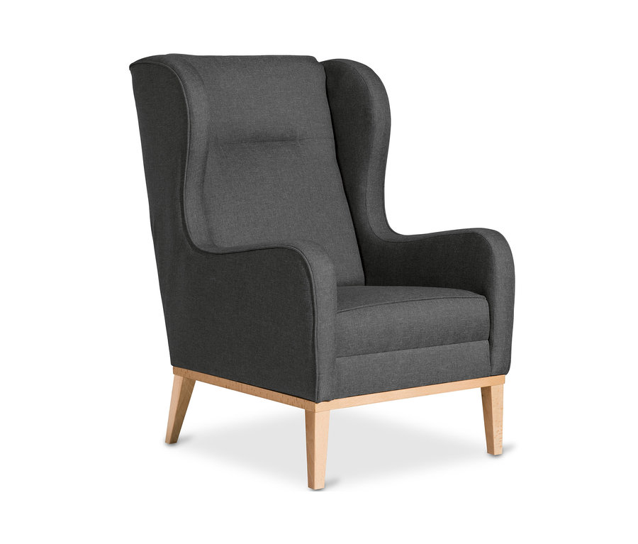 Grauer Max Winzer® Ohrensessel »Anthony« mit Armlehnen und Holzbeinen.