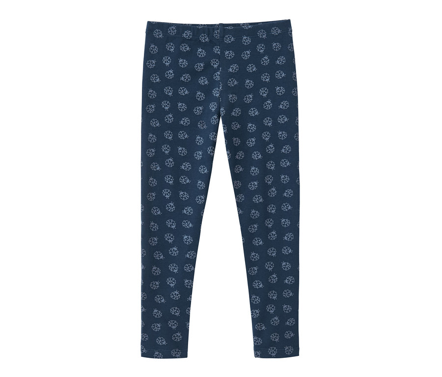 Eine blaue Leggings mit einem Marienkäfer-Alloverprint.