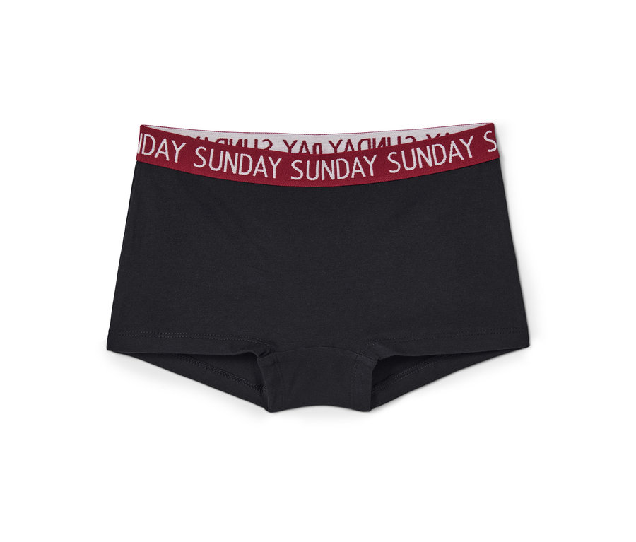 Schwarze Mädchen-Pantys mit rotem Bund mit der Aufschrift Sunday. 7 Mädchen-Pantys.