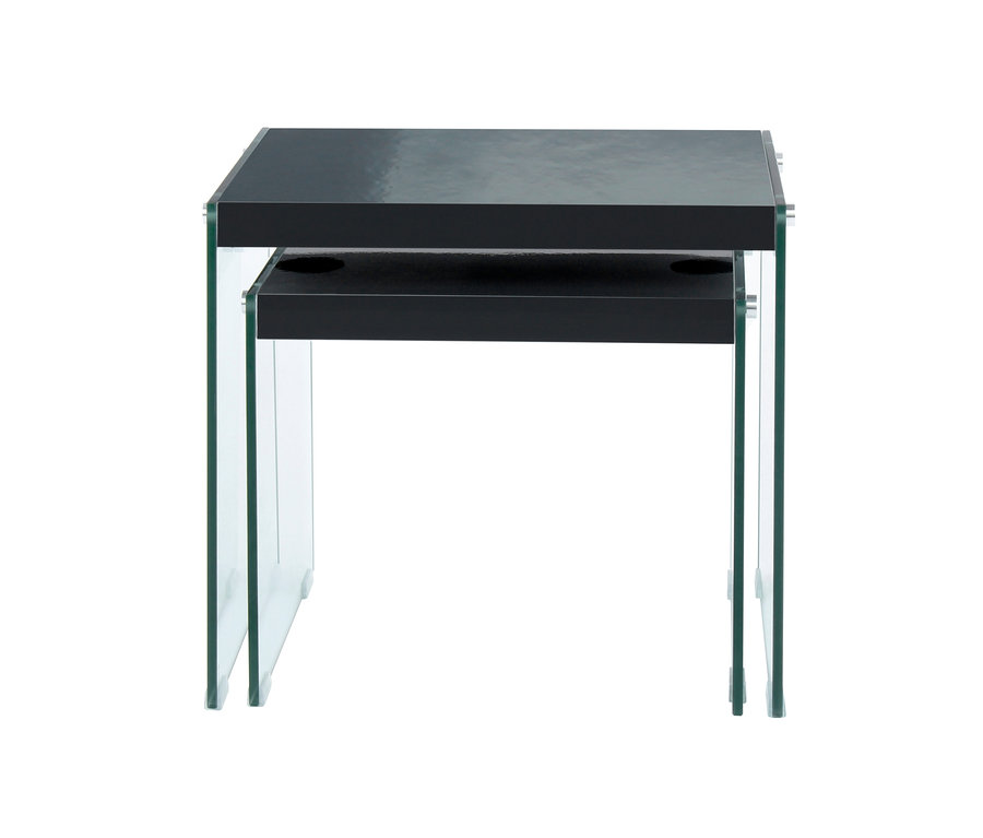 Zwei schwarze Kayoom »Elementary 125« Beistelltische mit transparenten Acrylglasbeinen.