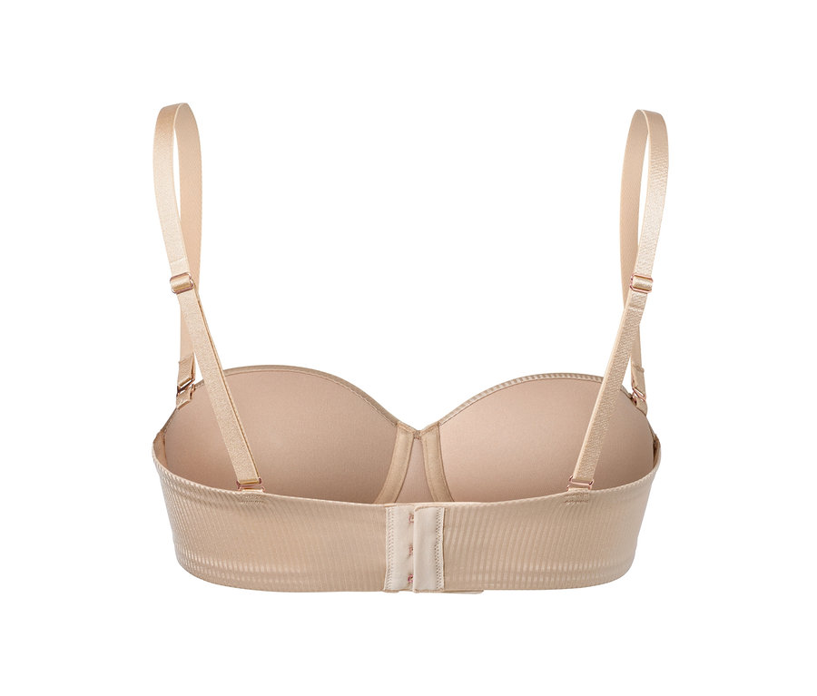 Ein beiger Multistyle-BH mit verstellbaren Trägern und Rückenverschluss.