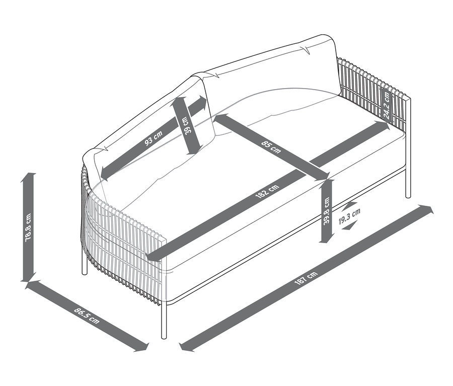 Abmessungen des Premium-Lounge-Sets »Elin« mit Relax-Komfort-Kissen.