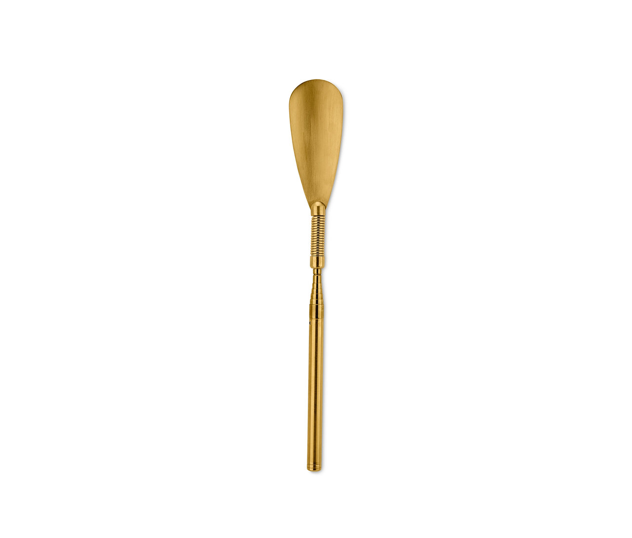 Ein goldener Teleskop-Schuhanzieher auf weißem Hintergrund.