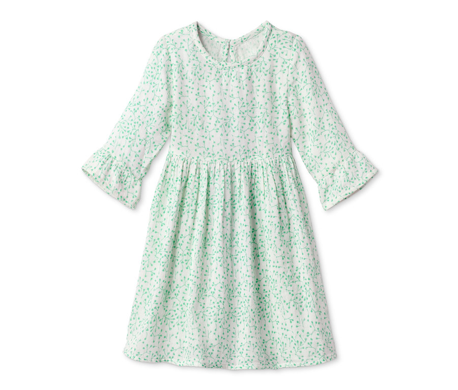 Baumwoll-Webkleid mit kleinem grünem Muster.