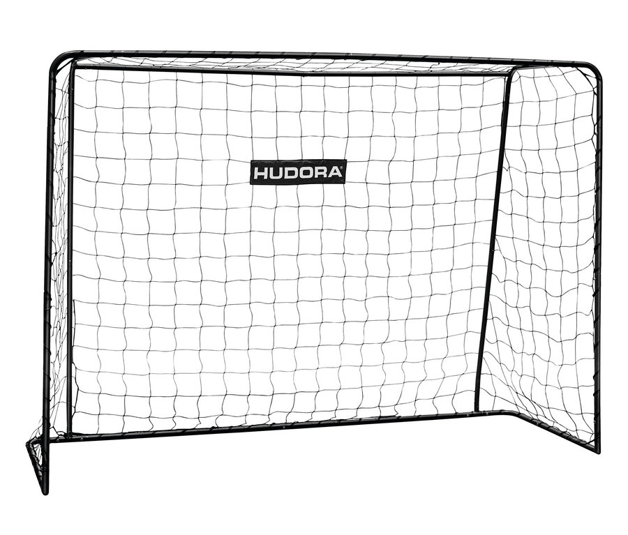 Ein schwarzes HUDORA Fußballtor »Solid 25« mit weißem Netz vor einem weißen Hintergrund.