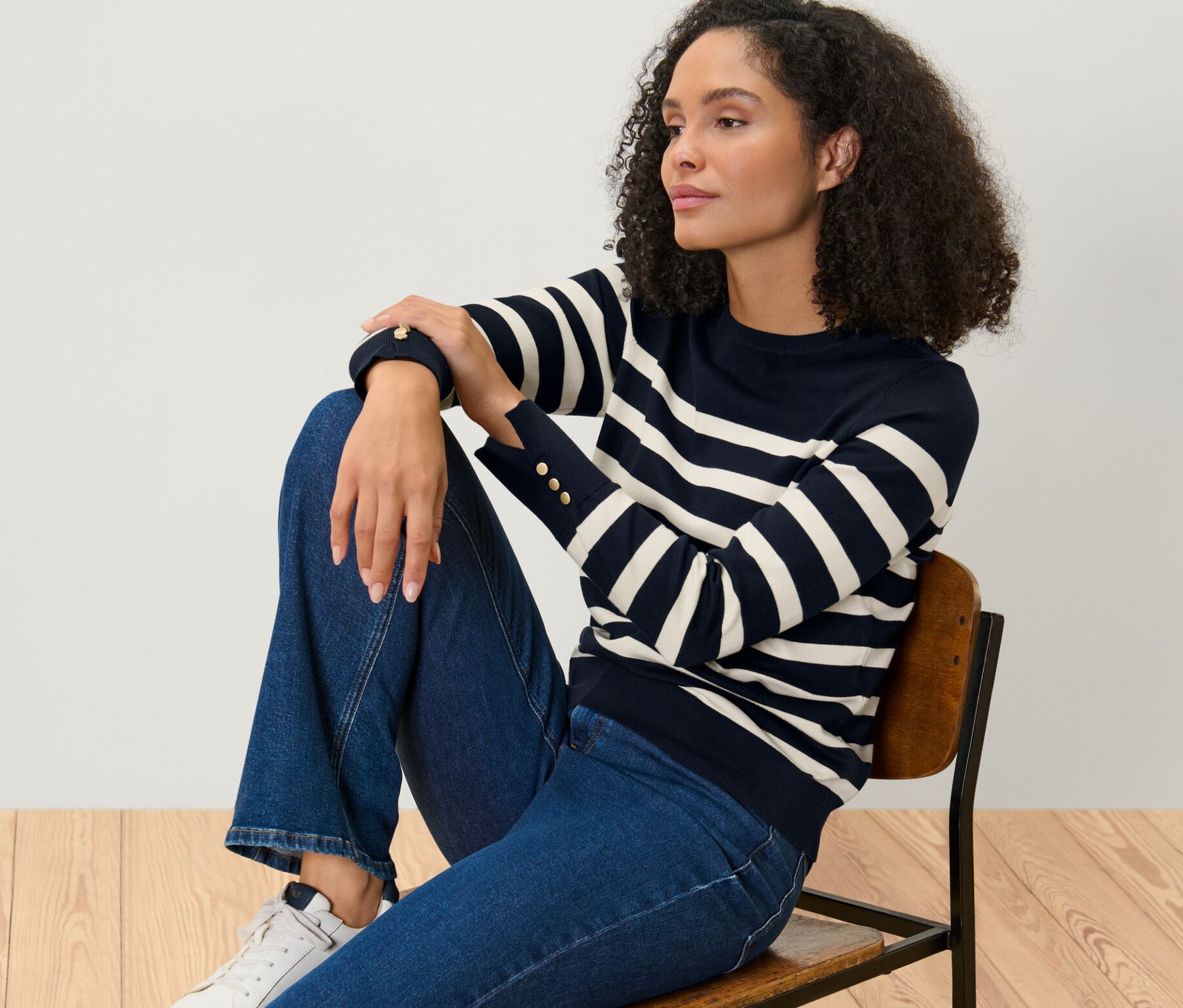 Thumbnail - Tchibo - Gestreifter Feinstrickpullover - Damen - Gr. XXL - dunkelblau/gestreift