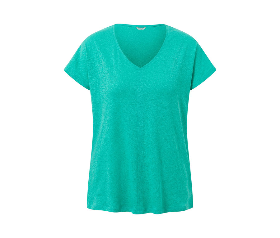 Aqua Shirt aus Leinenmix mit V-Ausschnitt.