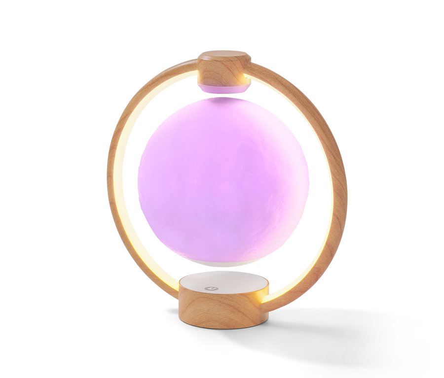 Schwebender LED-Bluetooth®-Lautsprecher »Mond« vor einem weißen Hintergrund.
