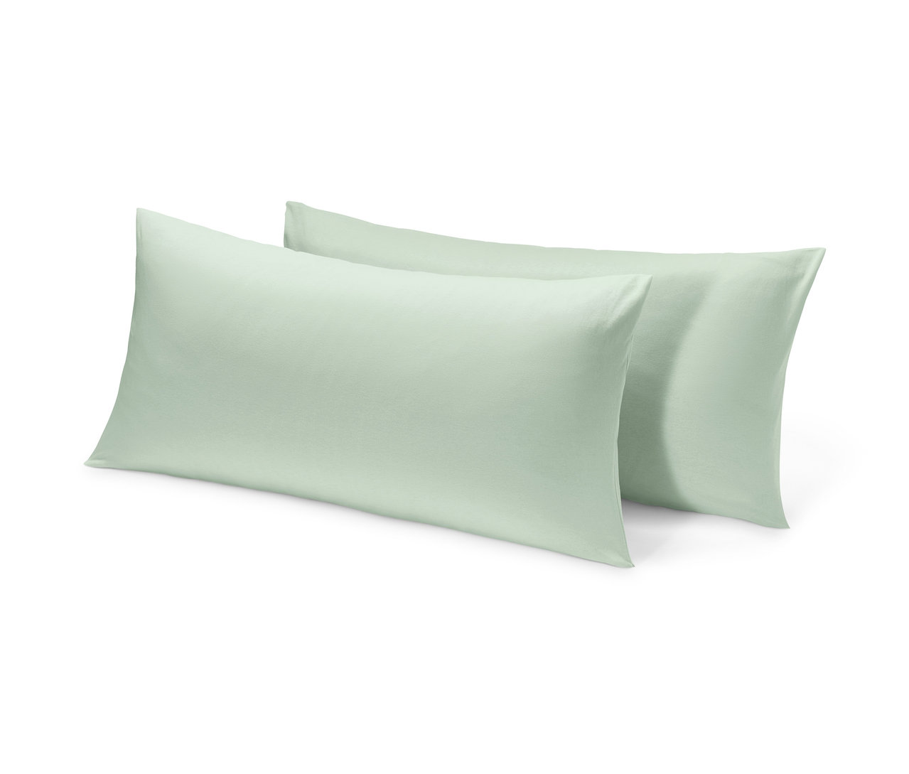 Zwei hellgrüne Jersey-Kopfkissenbezüge, je ca. 80 x 40 cm.