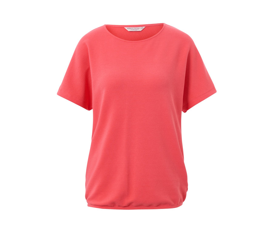 Korallefarbenes Blusenshirt mit kurzen Ärmeln.