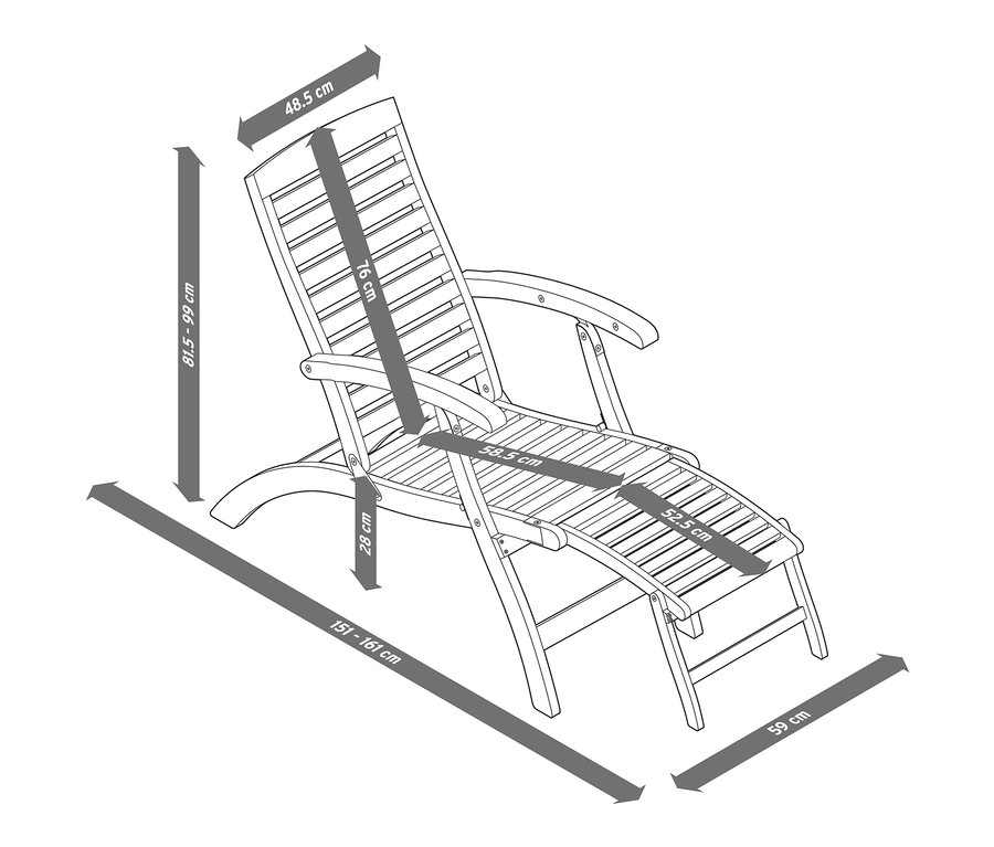 Abmessungen des Deckchairs mit Polsterauflage.