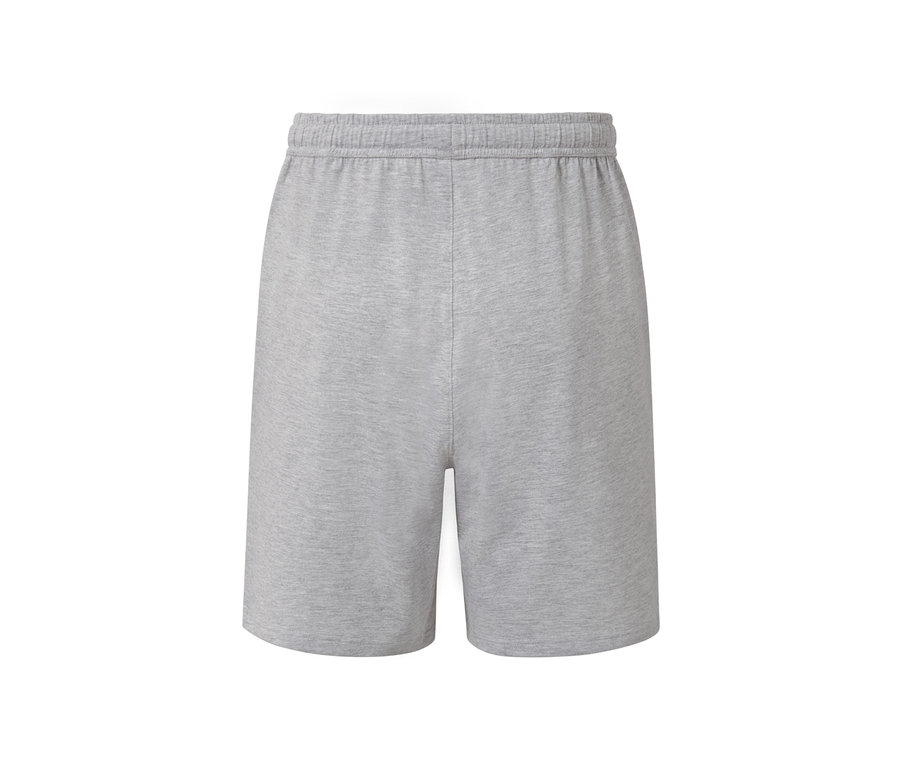 Graue kurze Relaxhose mit elastischem Bund.