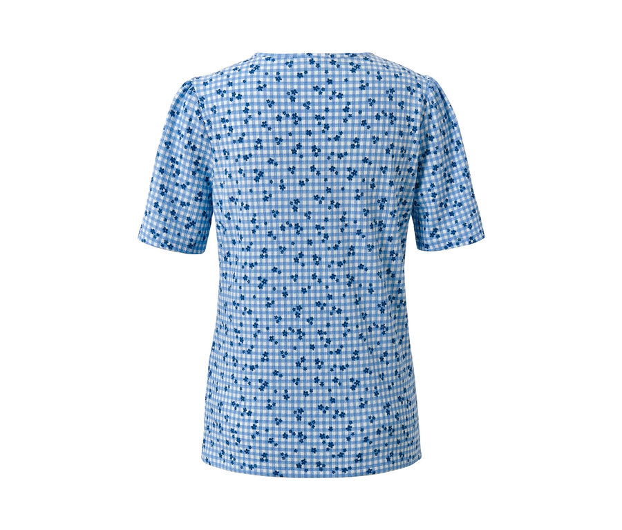 Blaues Blusenshirt mit Alloverprint.