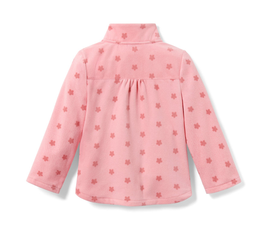 Rosa Kleinkind-Fleecejacke mit Blumenmuster.