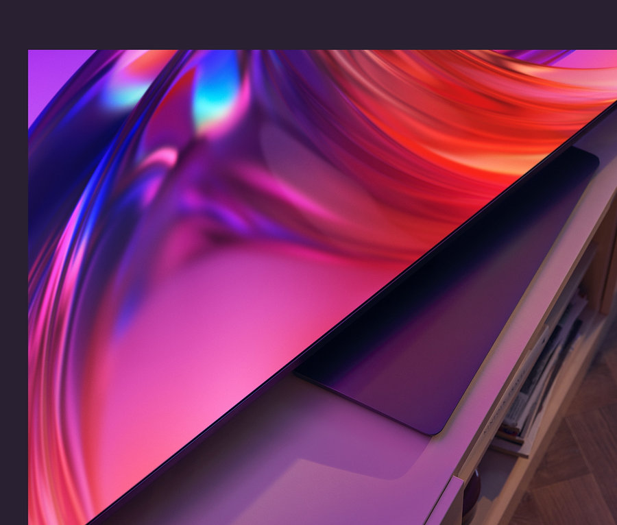 Detailaufnahme eines Philips 4K UHD Ambilight Fernsehers mit Google TV.