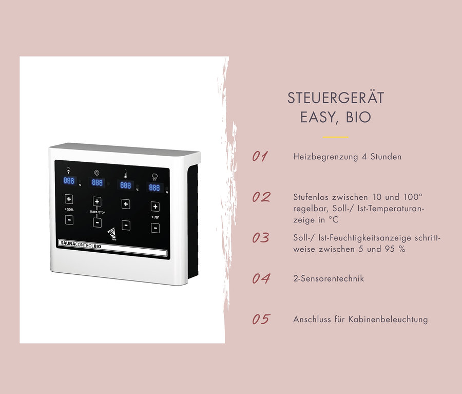 Nahaufnahme eines Steuergeräts Easy Bio mit Displayanzeige und Tasten.