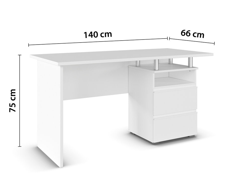 Weißer Rauch Schreibtisch »Joel« mit drei Schubladen und einem offenen Fach.