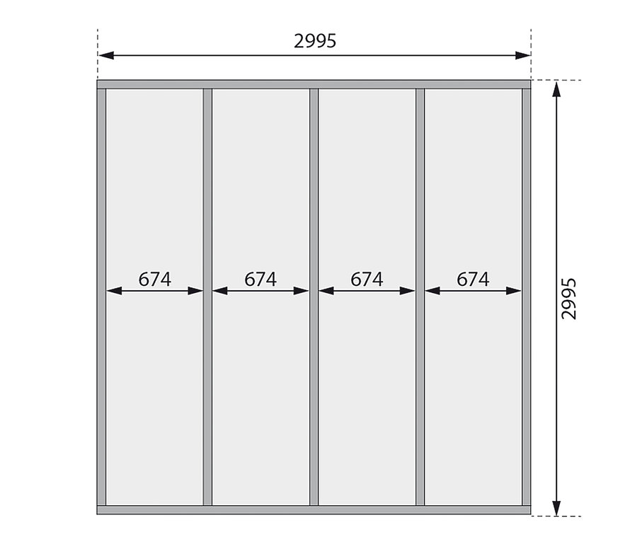 Fundamentplan des Karibu Gartenhauses »Modern 1«, 28 mm.