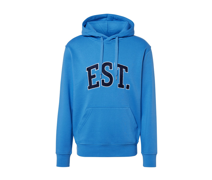 Blauer Hoodie.