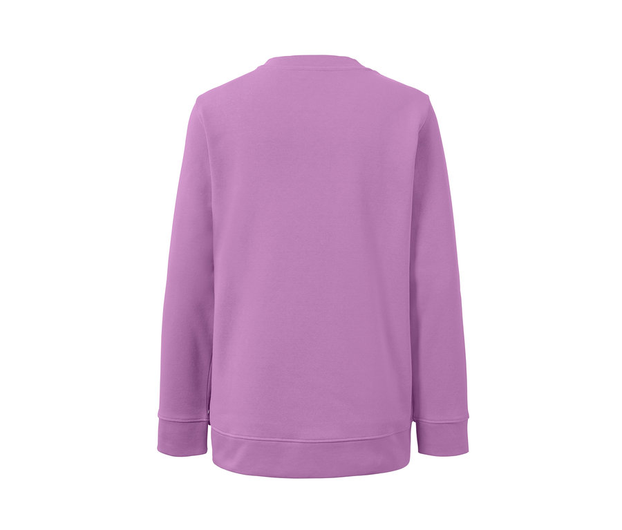 Detailaufnahme eines lila Sweatshirts.
